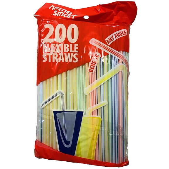 Home Smart 200ct Disposable - Flexible - Multi-Colored 8.25" Drinking Straws