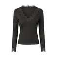 thumbnail image 4 of GUACER Womens Lace Trim V-Neck Long Sleeve Tops - Slim Fit Ribbed Knit Blouse for Layering & Everyday Wear, 4 of 6