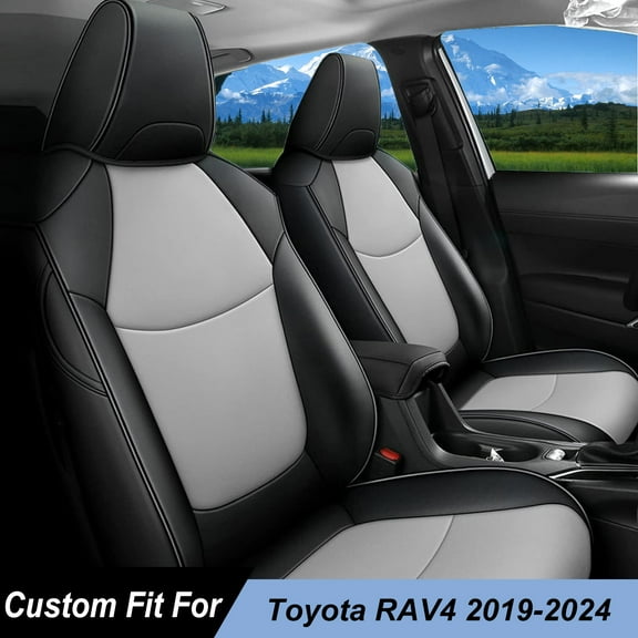IKABEVEM Fit Seat Covers for Toyota RAV4 2019-2024 LE XLE XLE Premium Limited-Faux Leather Full Set Compatible Airbag Seat Protector(Full Set, Black&Grey)
