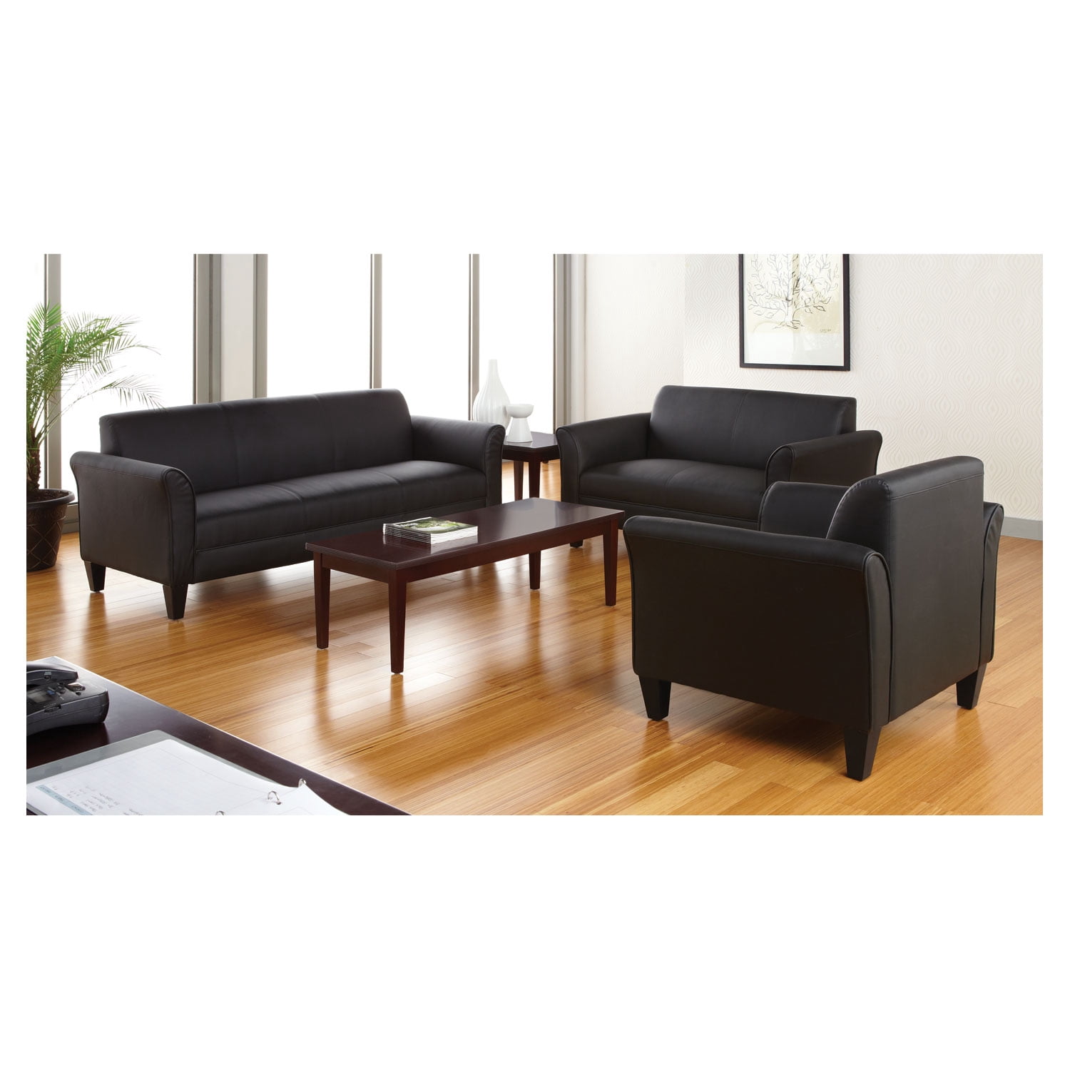 Alera ALERL21LS10B Reception Lounge Sofa Series 77 in. x 31.5 in. x 32 in. 3-Cushion Sofa - Black