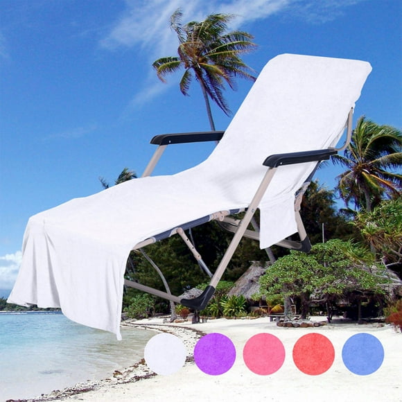 Housse de Serviette de Chaise de Plage - 30x83 Pouces en Microfibre avec Poches, Séchage Rapide et Antidérapant pour Piscine, Plage et Détente