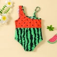 thumbnail image 4 of RUTAYY Girls Rash Guard Swimsuits Summer Ruffles 1 Piece Swimwear Watermelon Prints Beach Swimsuit Bikini Sun Protection, Green, 6-7 Years, 4 of 6