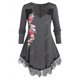thumbnail image 2 of Camiseta de encaje de flor de bordado Rosegal Mangas largas de talla grande, 2 of 5