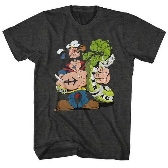 Popeye Woodhead Black Heather Adult T-Shirt 2Xlt