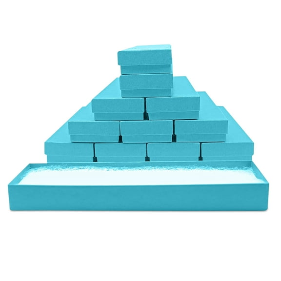 Novel Box 12 Pack Light Blue Cardboard Cotton Filled Jewelry Gift Boxes 8x2x0.87 Inches with Lids