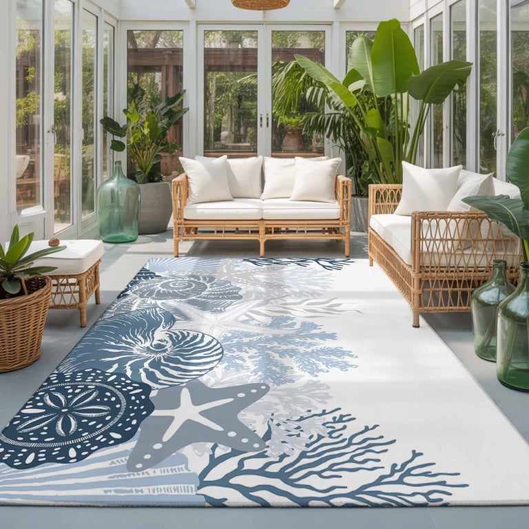 4'x6' Area Rugs, Coastal Coral Indoor Outdoor Area Rug for Living