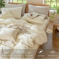 thumbnail image 4 of MooMee 100% Washed Cotton Duvet Cover Set Queen Size Linen Like Textured Breathable Lightweight Soft 3-Piece (Cream White, 90"x90"), 4 of 7