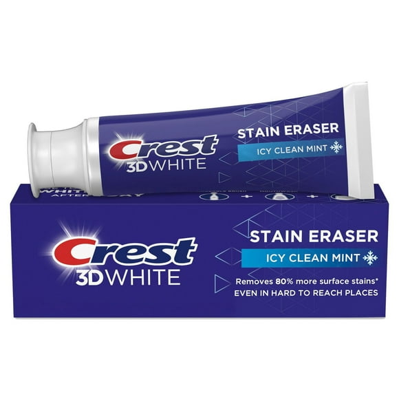 Crest 3D White Stain Eraser Teeth Whitening Toothpaste, Icy Clean Mint