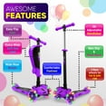 thumbnail image 2 of Hurtle ScootKid Trottinette Jouet pour Tout-Petit à 3 Roues avec Roues à DEL, Violet, 2 of 6