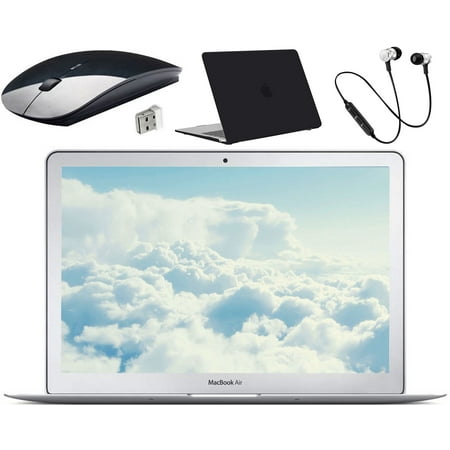 Apple MacBook Air Laptop, 13.3-inch, Intel Core i5, 8GB RAM, Mac OS, 128GB SSD, Bundle Includes: Wireless Mouse, Black Case, Bluetooth Headset - Silver (Refurbished)