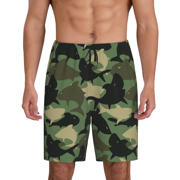 Fotbe Camouflage Shark Pantalones Cortos de Pijama para Hombre, Ropa de Dormir, Pantalones de Pijama Cortos para Hombre-Small