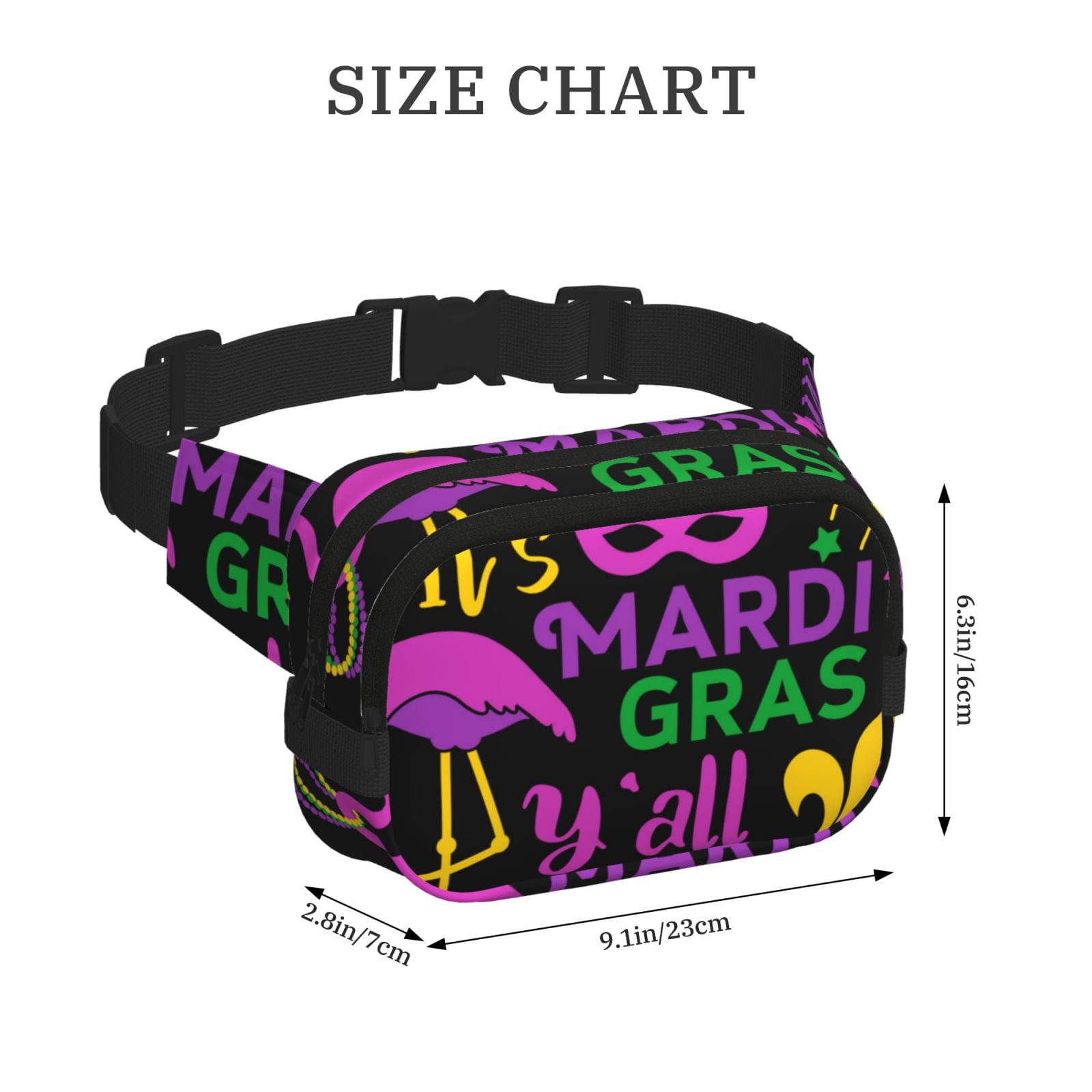 Hirioo Mardi Gras with Flamingo for Double Layer Waist Bag Adjustable Fanny Pack For Travel Running Hiking