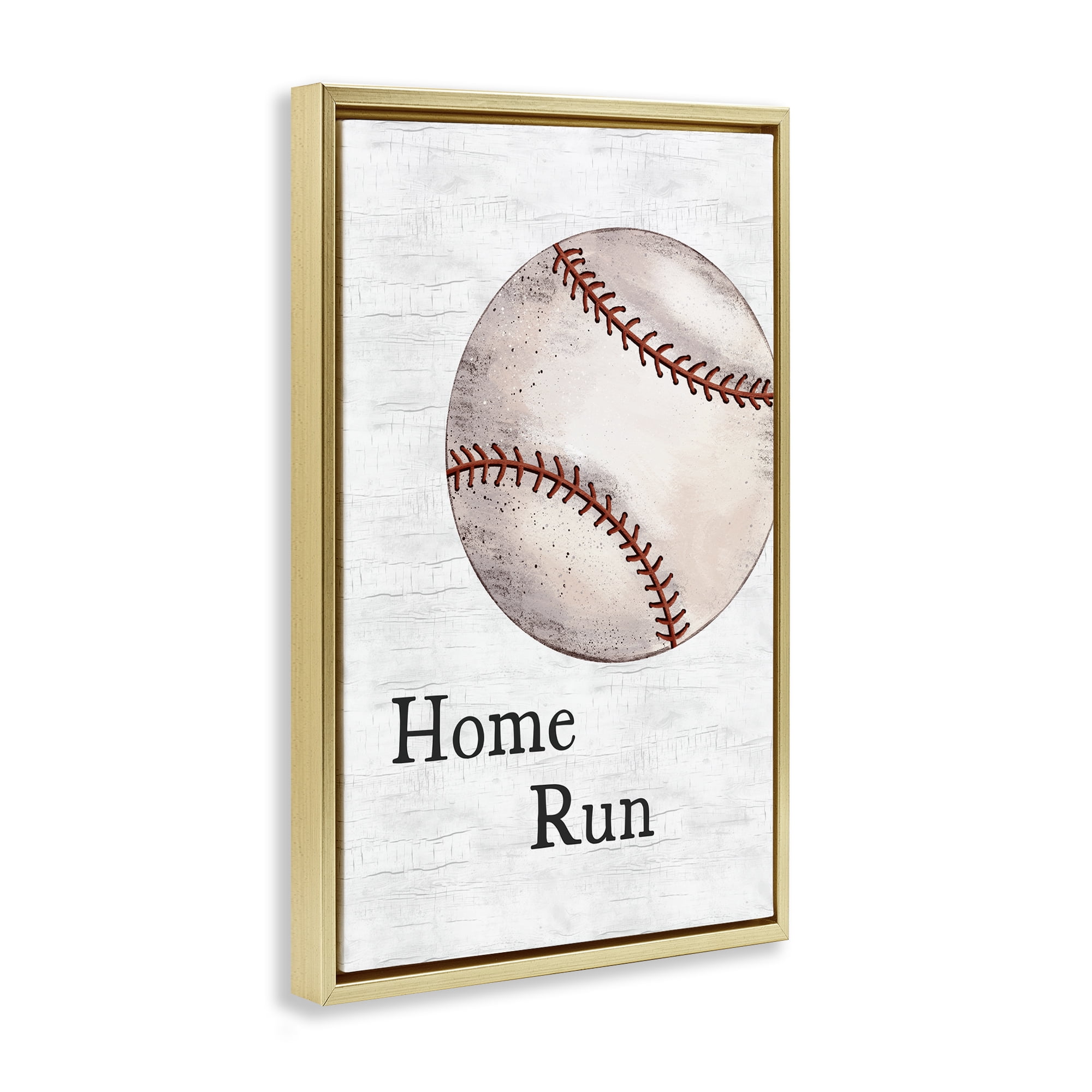 Stupell Industries Home Run Baseball Sports Painting Gold Floater Framed Canvas Art Print Wall Art, 21 x 31