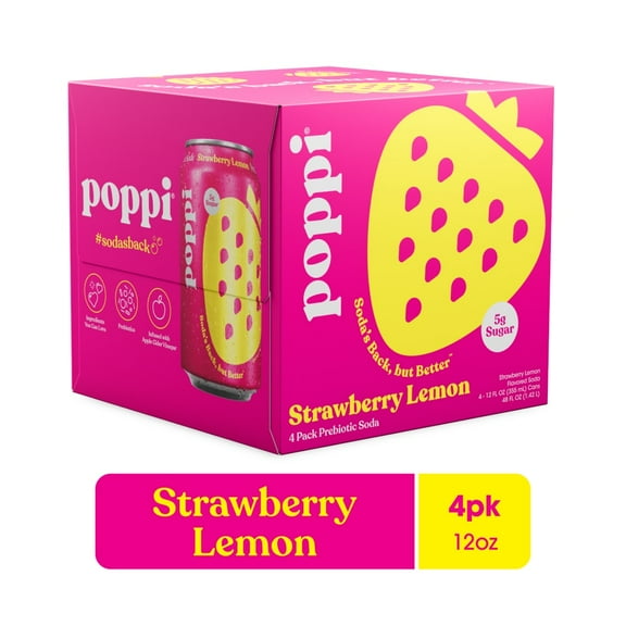 Poppi Strawberry Lemon Prebiotic Soda Cans
