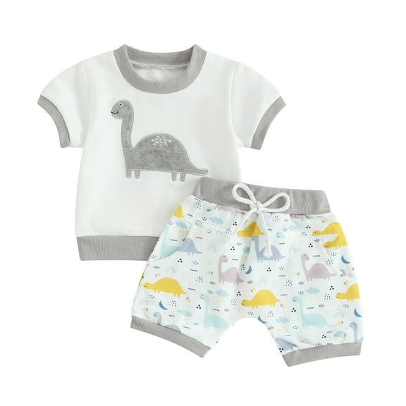 Musuos Baby Boy Summer Outfits 6 12 18 24M 3T Short Sleeve Dinosaur Embroidery T-Shirt Pocket Shorts Set Toddler Clothes
