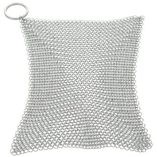 Stainless Steel Cast Iron Cleaner and Cast Iron Brush, SourceTon Stainless  Steel Chainmail Scrubber and Bamboo Handle Brush for Skillet, Wok, Pot, Pan