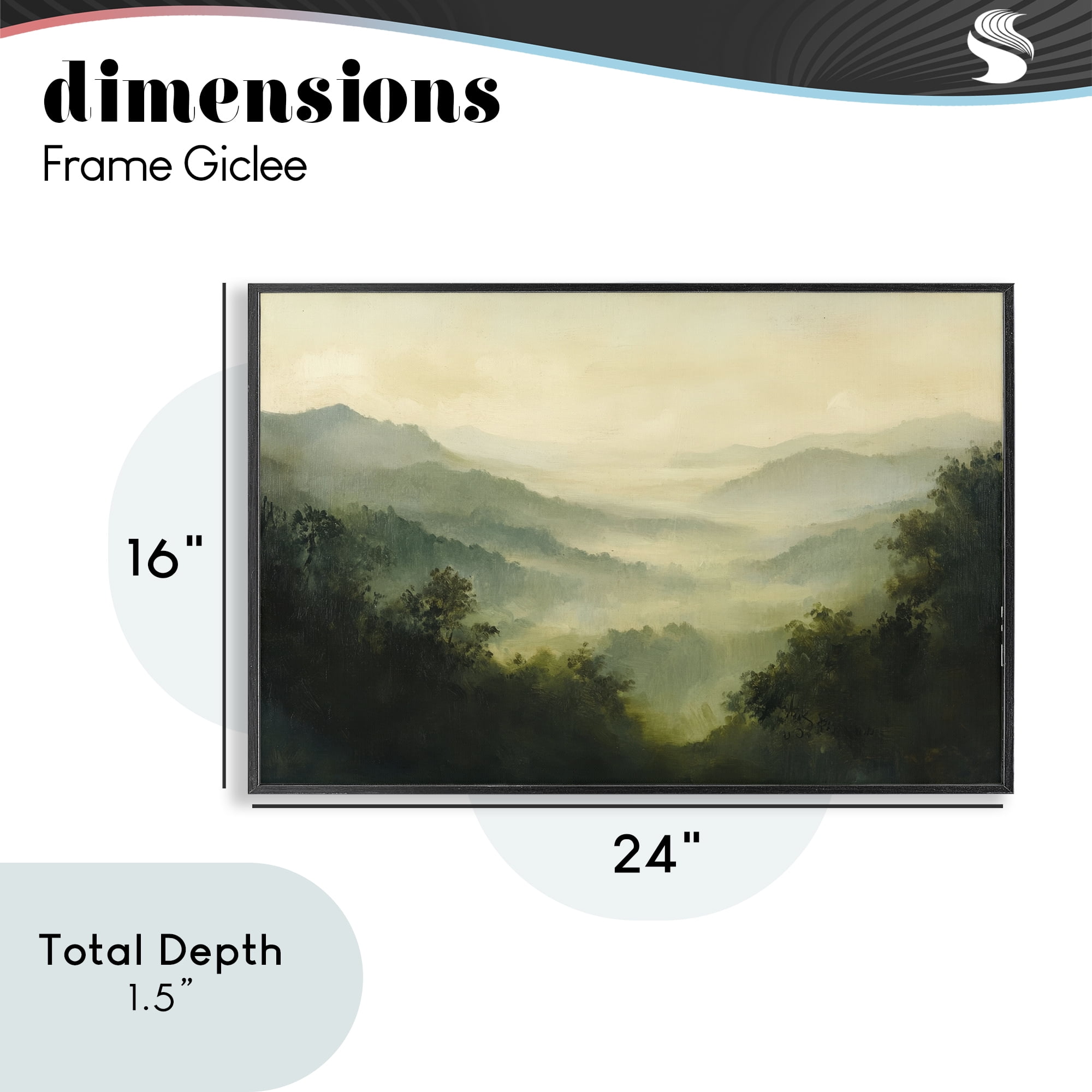 Through The Haze Landscape Black Framed Giclee Art, design by Petal Prints Design