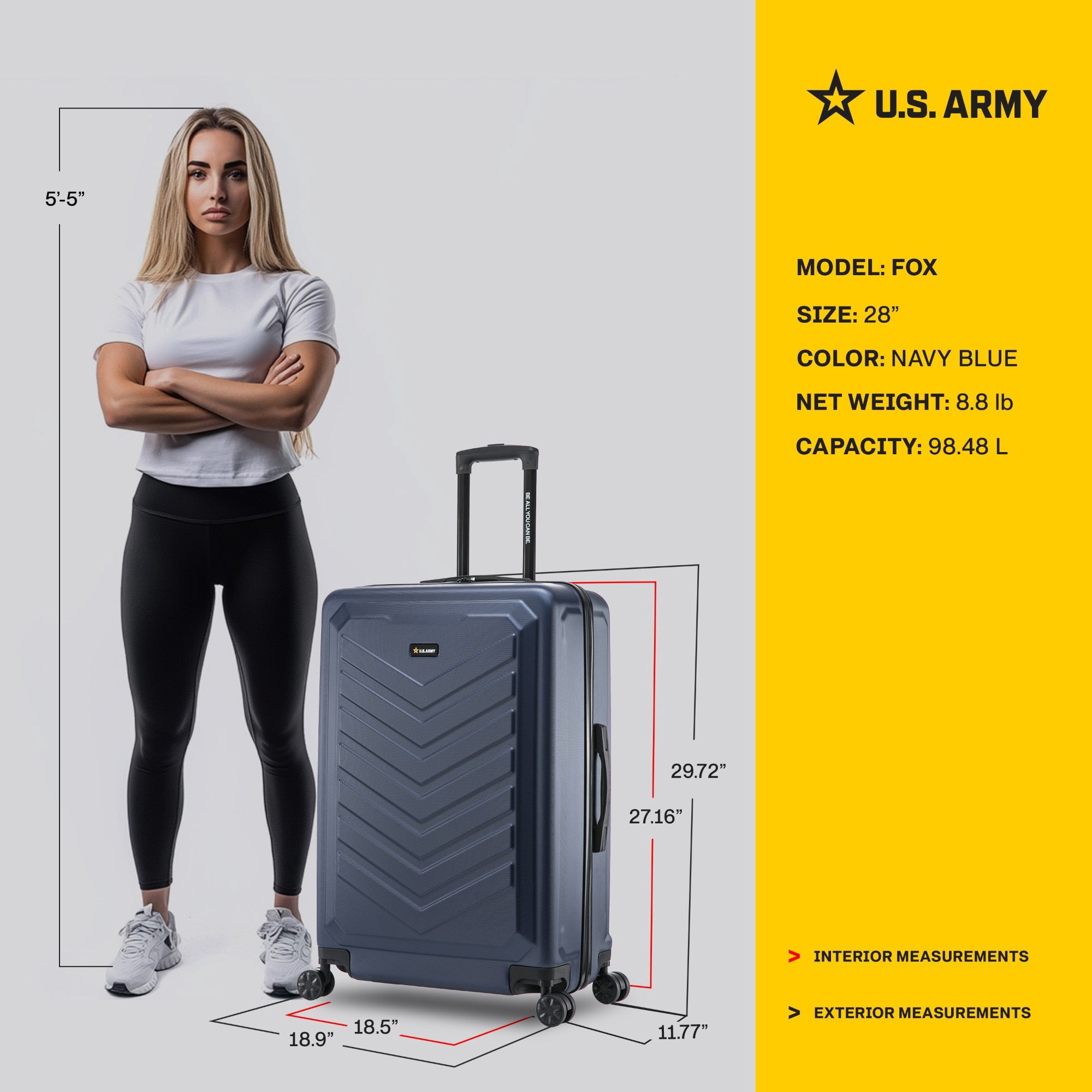 US ARMY FOX 28" Large Suitcase Navy Blue