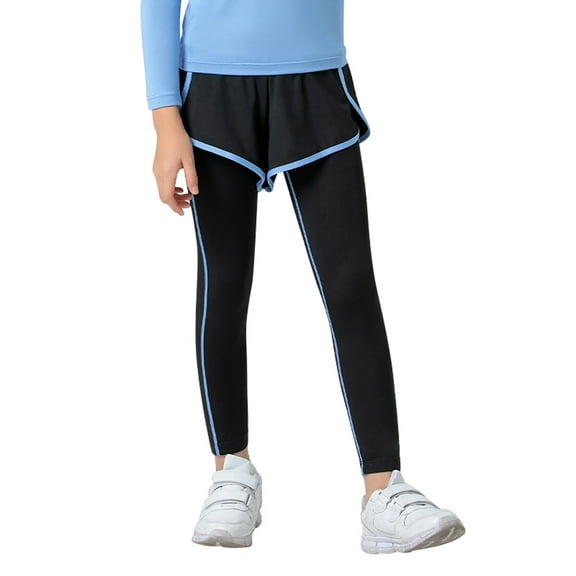 GYRATEDREAM Kids Sports Quick Dry Leggings with Shorts Child 2 in 1 Running Workout Athletic Legging Pants Toddler Youth for 4 Years-12 Years
