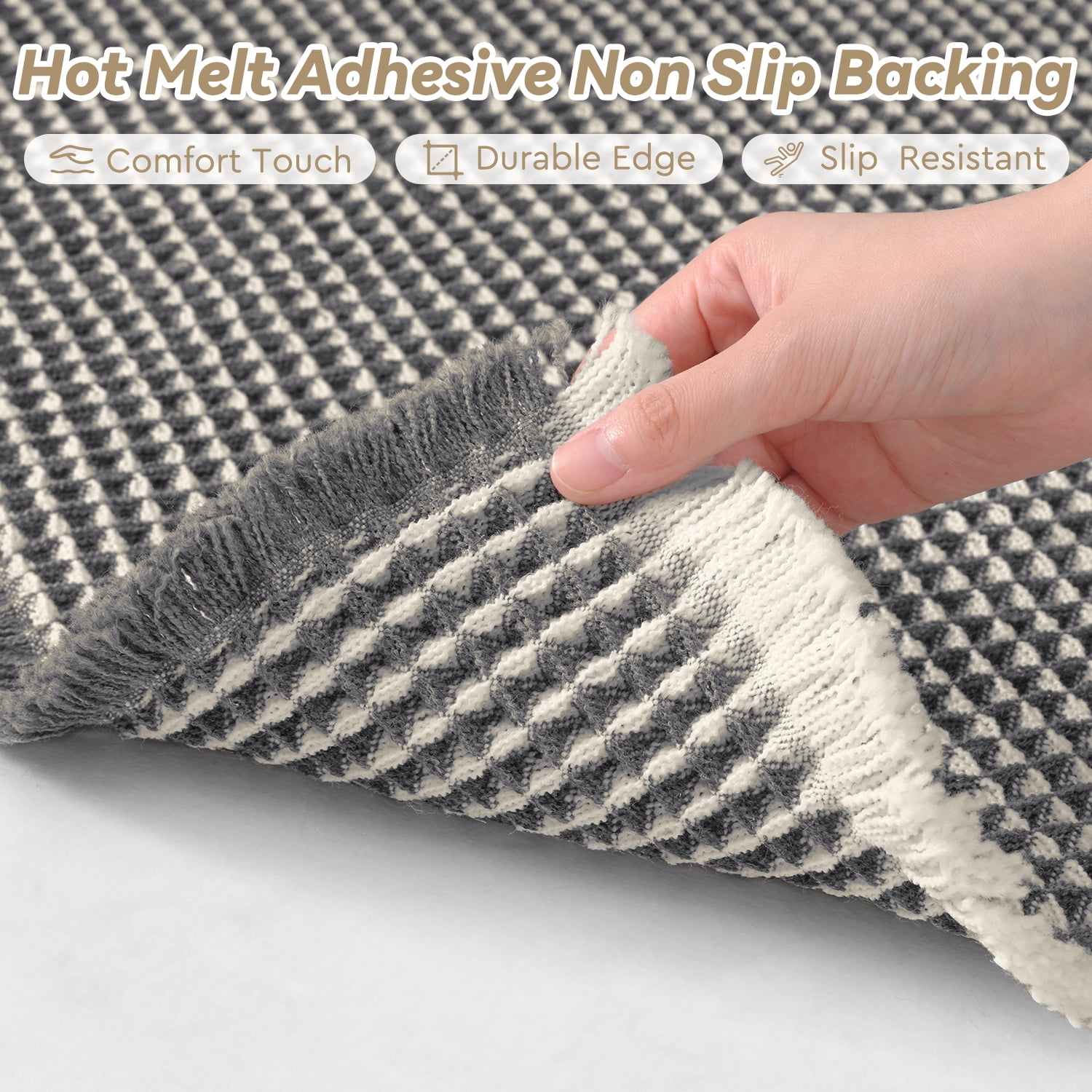VUNATE Waffle Bathroom Runner 2'x6' Bath Runner Ultra-Soft Non-Slip Bath Mat Super Absorbent Quick Dry Bathroom Rugs Machine Washable Bathroom Mats for Bathroom Floor Kitchen Dark Gray and White