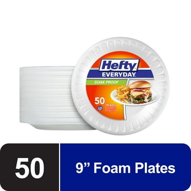 Hefty Everyday Soak-Proof Foam Plates, White, 8.875 inch, 50 Count