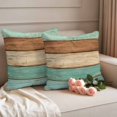 thumbnail image 2 of Farmhouse Teal Blue Brown Outdoor Waterproof Pillow Covers, Vintage Wooden Striped Decorative Square Throw Pillowcase Sofa Cushion Sham for Patio/Couch/Chair, 16"x16" 2 Pack, 2 of 8