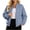 Light Blue, variant on Zpanxa Bomber Jacket Women Short Plus Size Zip Up Stand Collar Casual Coat with Pockets Army Green 4XL