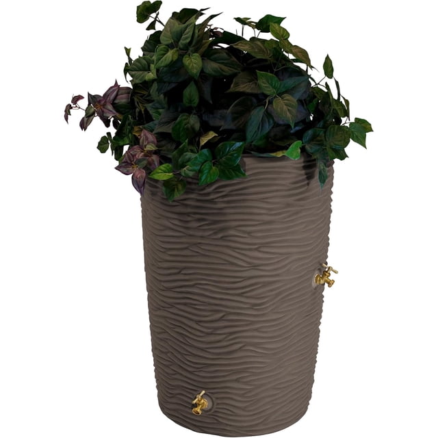 Good Ideas Impressions 50 Gallon Palm Trunk Rain Saver Barrell, 2 Spigots, Oak