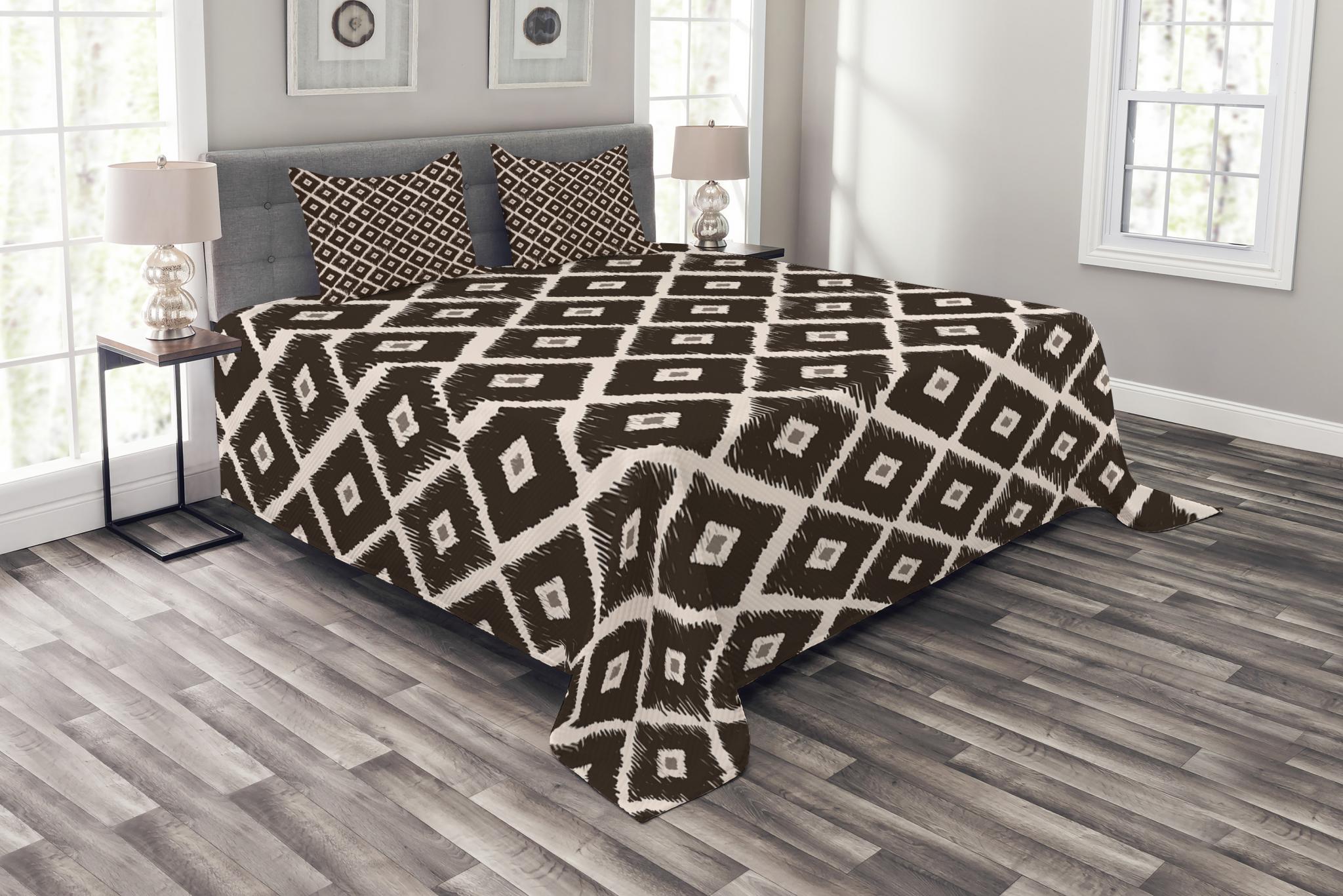 Ethnic Bedspread Set King Size, Tribal Diamond Rhombus Shaped Abstract ...