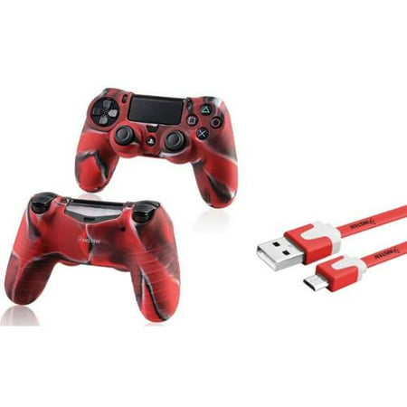 ps4 controller skin by Insten Red 3FT Micro USB Cable Charging Cable+Camouflage Navy Red Skin Case Cover for Sony PS4 Playstation 4