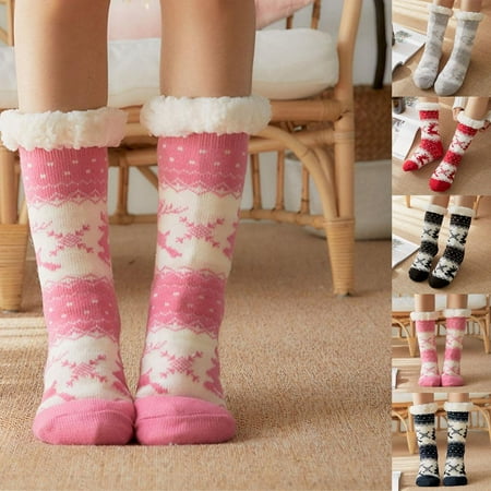 

Zhaomeidaxi Women Christmas Fuzzy Socks Xmas Fluffy Socks Winter Warm Cozy Striped Cotton Socks Adult Xmas Gift Socks
