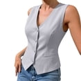 thumbnail image 5 of Vest Sleeveless V Neck Button Front Solid for Women Sunny Weekend Seasonal Favorite Casual Dressing Daily Commute Everyday Outfit Season Shift Summer Outfits, 5 of 6