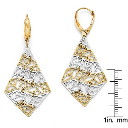 14kt Two-Tone Polished and Diamond-Cut Leverback Earrings