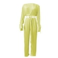 thumbnail image 4 of Autumn 2 Piece Sets for Women Plus Size Casual V-Neck Bandage Long Sleeve Wrinkled Long Pant Set, 4 of 5