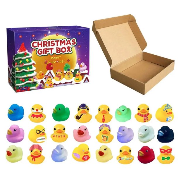 Calendario de Adviento de Navidad para niños, colección de patos de goma con 24 piezas y pegatinas, cuenta atrás, 2022