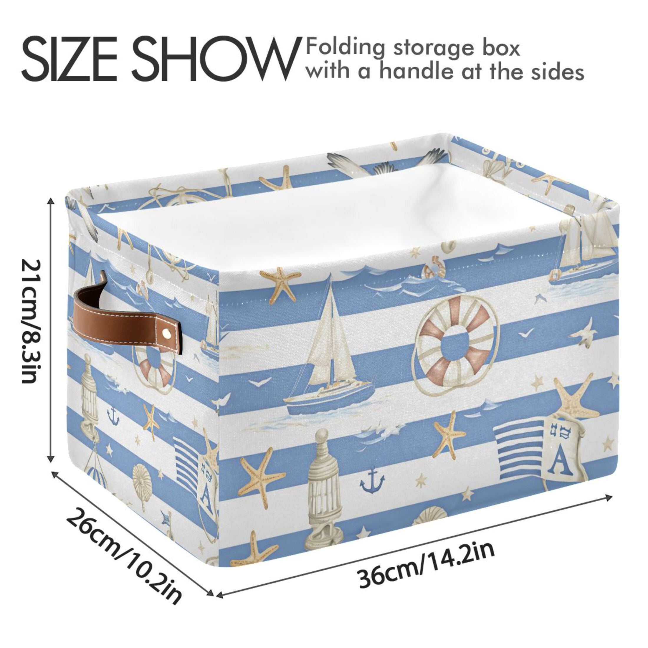 Ryvnso Starfish Sailboat Storage Basket Large Bin Foldable Boxes Toys Organizer 14.2x10.2x8.3in 2 PCs