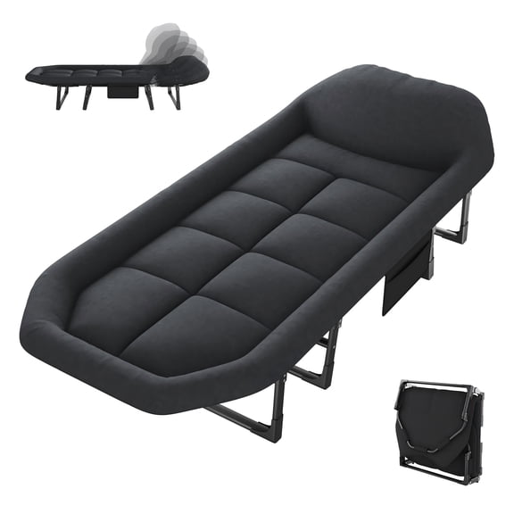 CONCETTA 71 Inch Camping Cot Extra Wide, Heavy-Duty Oxford Fabric, Portable Folding Sleeping Bed, Black