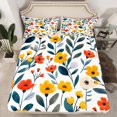 thumbnail image 2 of Manfei Colorful Cartoon Floral Bed Sheets,Rustic Flower King Sheets,Orange Green White Sheet Set For Children,Super Cozy Room Decor,4 Pieces, 2 of 7