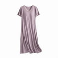 thumbnail image 5 of Sakmal Plus Size Soft Nightgowns Women Cotton Sleepwear Purple Short Sleeve Nightgowns for Women, 5 of 5