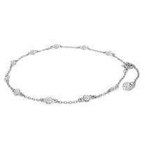 AFFY 1 Carat 3MM Round Moissanite Diamond Single Piece Station Anklet Bracelet for Women 14K White Gold over Silver-9IN