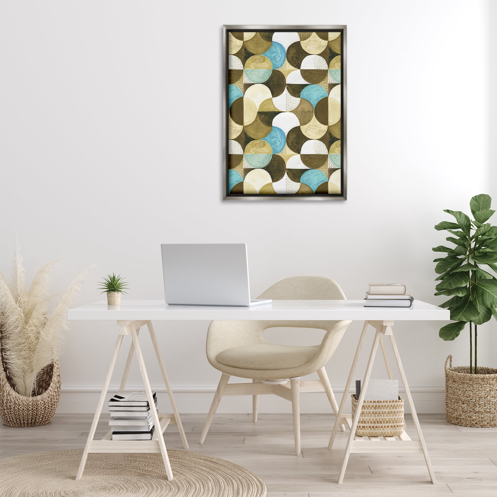 Stupell Industries Boho Circular Pattern Abstract Painting Gray Floater Framed Canvas Art Print Wall Art, 21 x 31