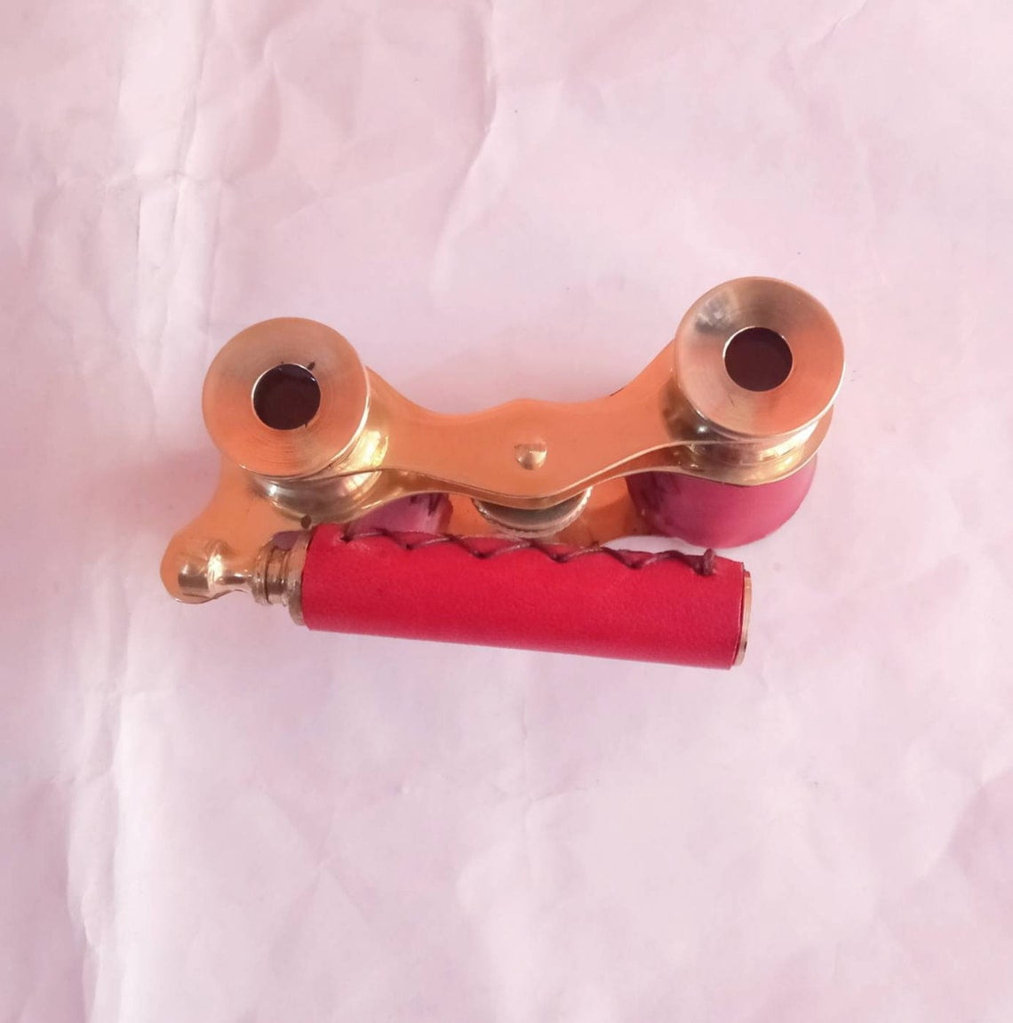 Vintage Nautical Brass Binoculars Red Binoculars with leather Box Leather Brass item