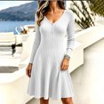 thumbnail image 4 of Tqcoqu Dresses for Women Long Sleeve Button V Neck Lightweight Ribbed Knit Casual Babydoll A Line Swing Flared Fall Dresses, 4 of 8