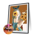 thumbnail image 1 of Cuadros Decorativos 5D DIY taladro redondo completo diamante pintura girasol chica resina diamantes de imitación Tmvgtek embutido en tela, 1 of 9