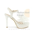 thumbnail image 3 of BLISSFUL STEP Platform Heeled T Strap Mesh Slingback Stiletto High Heel Sandals for Women White 7, 3 of 6