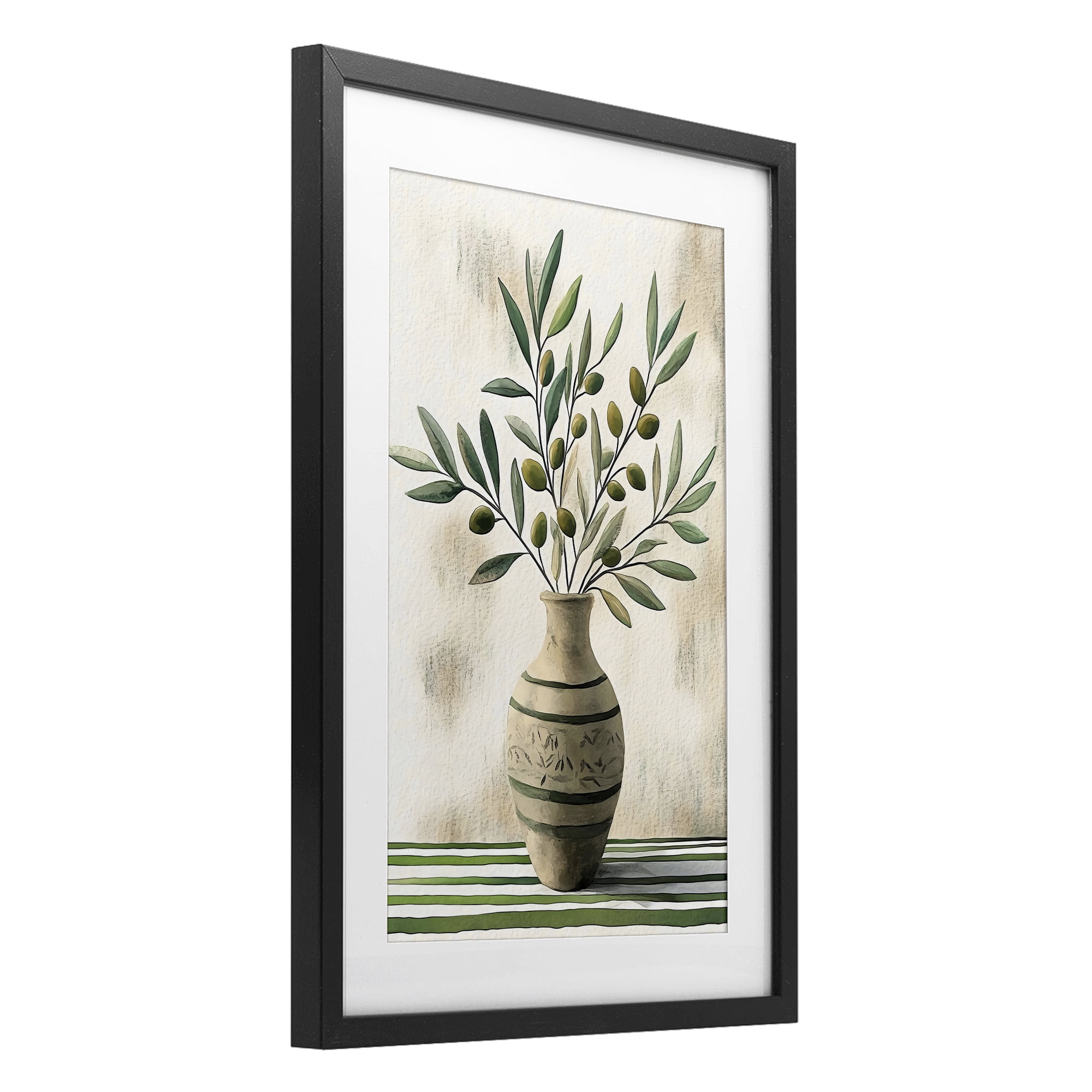 Stupell Industries Vase of Olive Branches Black Framed Print Under Glass, design by Creative Studio