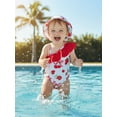 thumbnail image 4 of BemeyourBBs Toddler Baby Girls Swimsuit with Hat 2 Pcs Set Cherry Bow Strawberry Print Ruffled Trim Spaghetti Strap Sleeveless Swimwear, 4 of 9