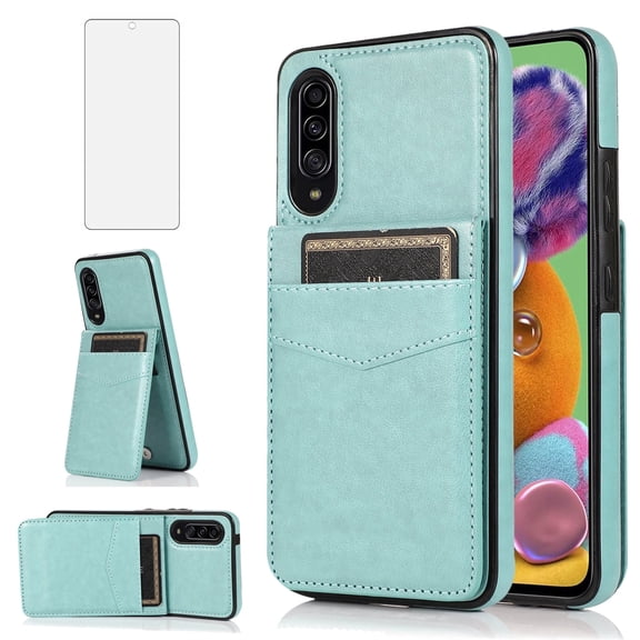 Asuwish Screen Protector Included PU Leather Soft Shell Wallet Cell Phone Case with Screen Protector for Samsung Galaxy A90 5G, Teal