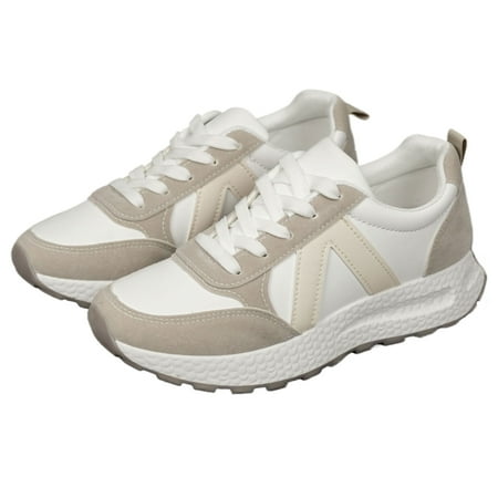 

ASSR Womens Low-Top Casual Sneakers - Lightweight Breathable Faux Leather Upper Thick Sole Protruding Ear Design Lace-up Closure Perfect for Athletic Walking Running Leisure Activ