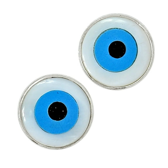 Evil Eye Shell And Turquoise 925 Silver Earring - Stud Jewelry ALLE-2511